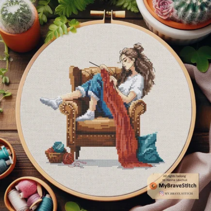 Set Of Two Cross Stitch and Knitting Girls Cross Stitch Pattern PDF, cross stitch patterns, point de croix, punto de cruz - Image 3