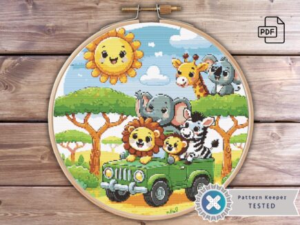 Safari Animals Cross Stitch Pattern PDF | Baby Nursery xstitch counted chart | Modern Easy Instant Pattern | Digital Cross Stitch Pattern - Image 3