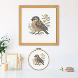 Floral Bluebird Cross Stitch Pattern – Elegant Botanical Songbird Embroidery, Cottagecore Nature PDF, Wildflower Needlework Design
