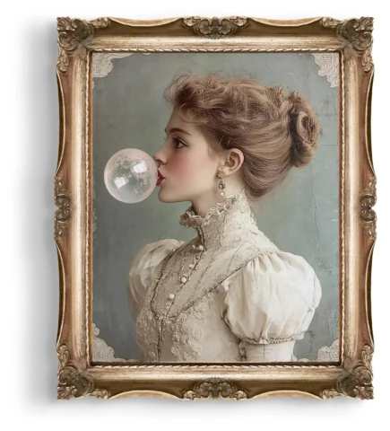 Victorian Woman with Bubble Gum | Vintage Humor Painting | Eclectic Vintage Wall Art | Renaissance Funny Print | Victorian Lady Art | E413 - Image 4