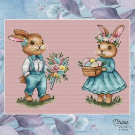Easter Bunnies counted cross stitch patterns bundle, cute hares digital PDF chart, DIY embroidery,spring plastic canvas easy xstitch, SAGA
