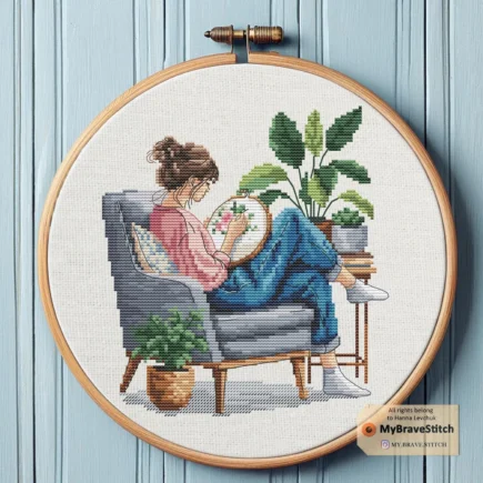 Set Of Two Cross Stitch and Knitting Girls Cross Stitch Pattern PDF, cross stitch patterns, point de croix, punto de cruz - Image 4