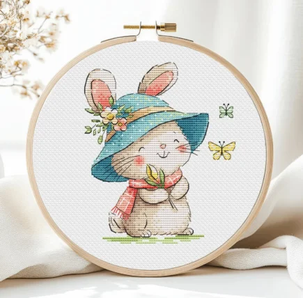 Bunny Cross Stitch Pattern Baby Animal Summer Nursery Kids Children Rabbit Spring Girl Room Happy Counted Cute Hare Art Instant Download PDF