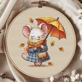 Fall Mouse Cross Stitch Patterns Autumn Baby Animal for Children Mice Leaf Umbrella Kids Room Cute Printable Counted PDF Instant Download