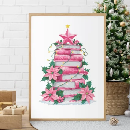 Pink Christmas Tree of Books Cross Stitch Pattern, Christmas ornament cross stitch, books cross stitch, Christmas tree stitch PDF Download - Image 4