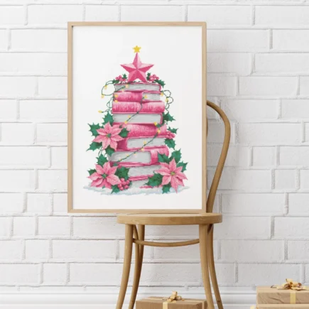 Pink Christmas Tree of Books Cross Stitch Pattern, Christmas ornament cross stitch, books cross stitch, Christmas tree stitch PDF Download - Image 6