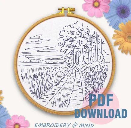 Nature Walk Hand Embroidery Design Download Peaceful Landscape Embroidery PDF Pastoral Landscape Hand Embroidery Hoop Art DIY Gift Idea Art - Image 2