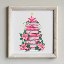 Pink Christmas Tree of Books Cross Stitch Pattern, Christmas ornament cross stitch, books cross stitch, Christmas tree stitch PDF Download