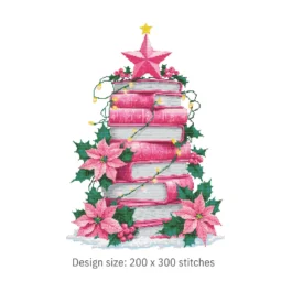 Pink Christmas Tree of Books Cross Stitch Pattern, Christmas ornament cross stitch, books cross stitch, Christmas tree stitch PDF Download