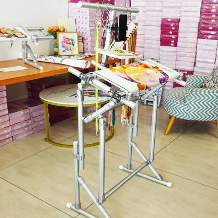 65cm Aluminum Floor Embroidery Stand with Hoop & Thread Holder - Adjustable Cross Stitch Frame for Large Projects
