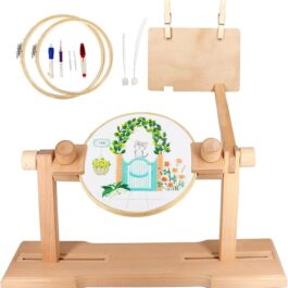 Embroidery Stand, Adjustable Embroidery Hoop Holder, Cross Stitch Stand with Embroidery Kit and 3PCS Embroidery Hoops